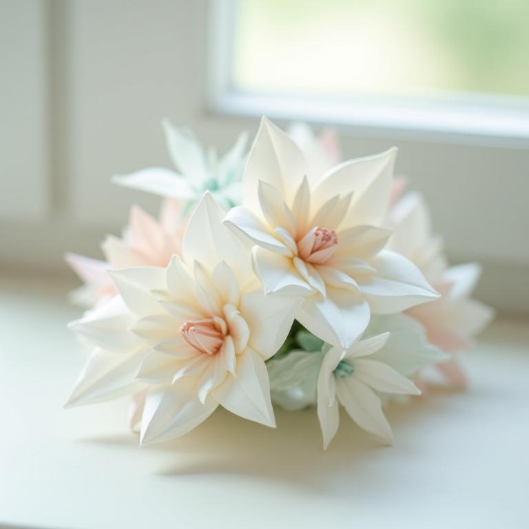 Sculpture en papier origami complexe, motif floral.